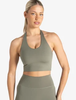 Allure Halter Built-in Bra Crop Top Dusky Sage