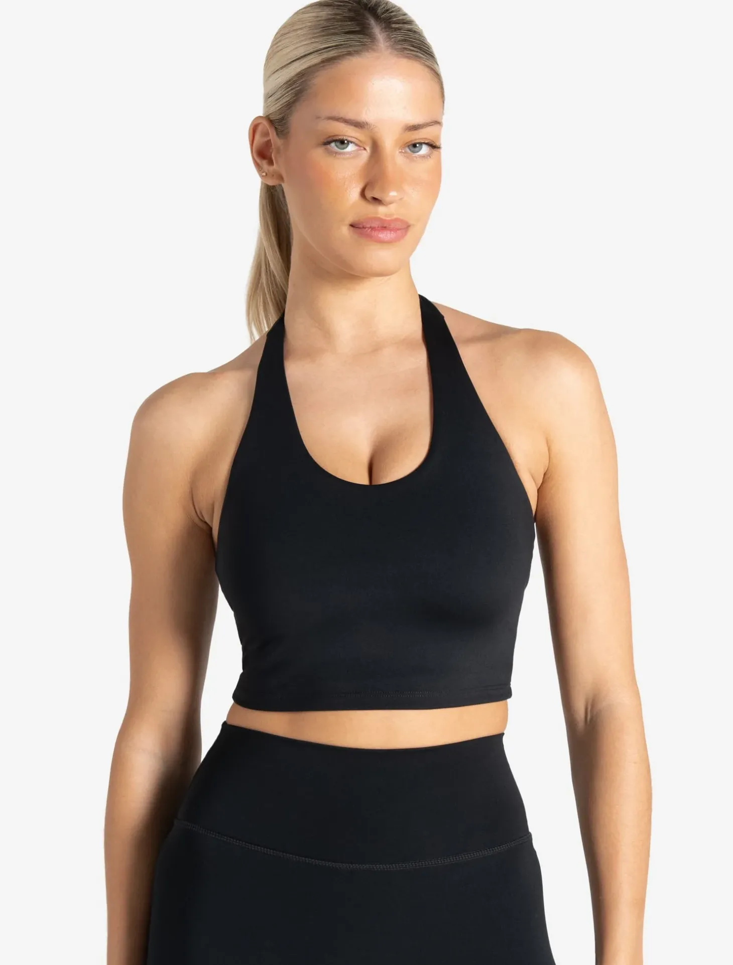 Allure Halter Built-in Bra Crop Top Black