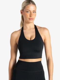 Allure Halter Built-in Bra Crop Top Black