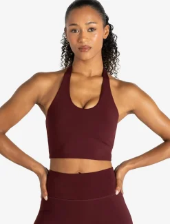 Allure Halter Built-in Bra Crop Top Dark Burgundy
