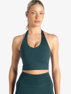 Allure Halter Built-in Bra Crop Top Marine Teal