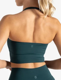 Allure Halter Built-in Bra Crop Top Marine Teal