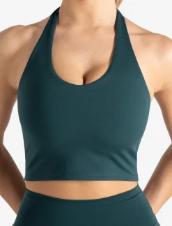 Allure Halter Built-in Bra Crop Top Marine Teal