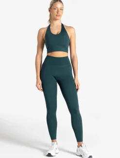 Allure Halter Built-in Bra Crop Top Marine Teal