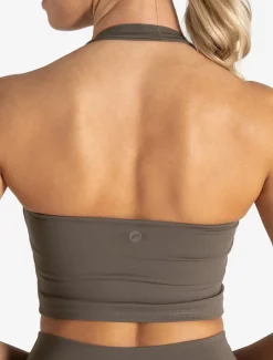 Allure Halter Built-in Bra Crop Top Taupe