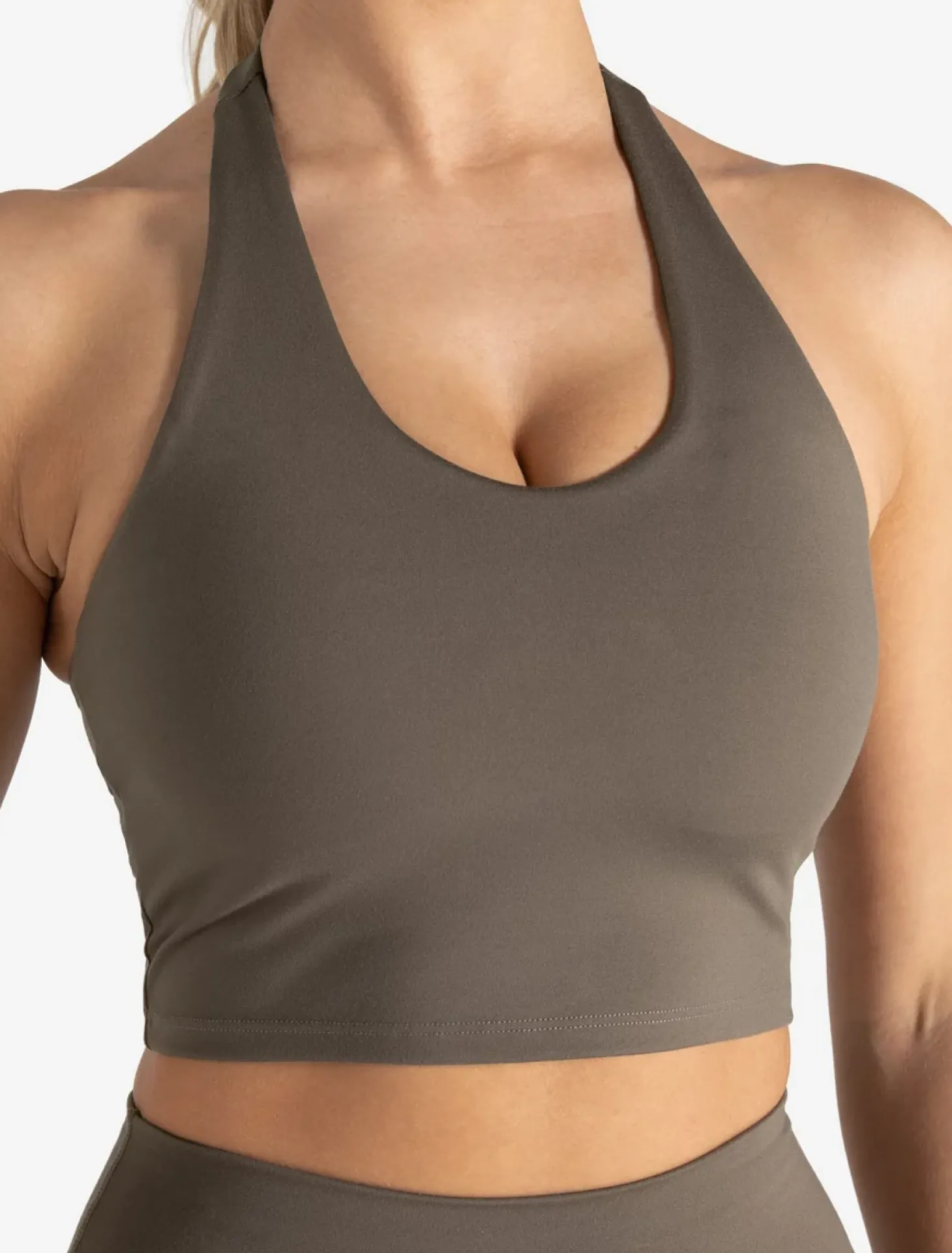 Allure Halter Built-in Bra Crop Top Taupe