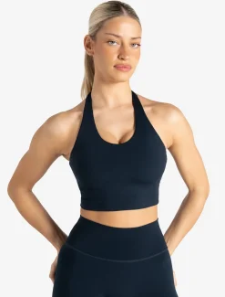 Allure Halter Built-in Bra Crop Top Dark Navy