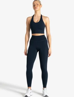 Allure Halter Built-in Bra Crop Top Dark Navy