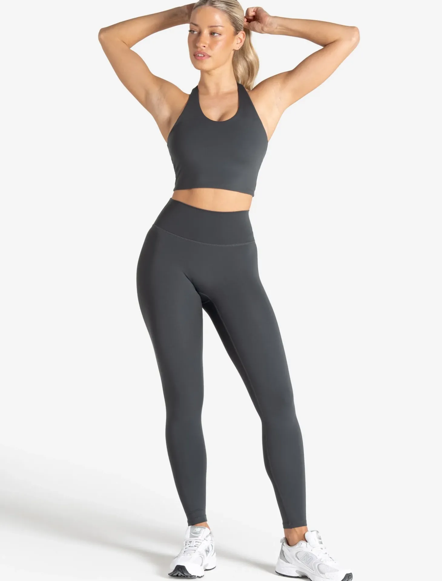 Allure Halter Built-in Bra Crop Top Storm Grey