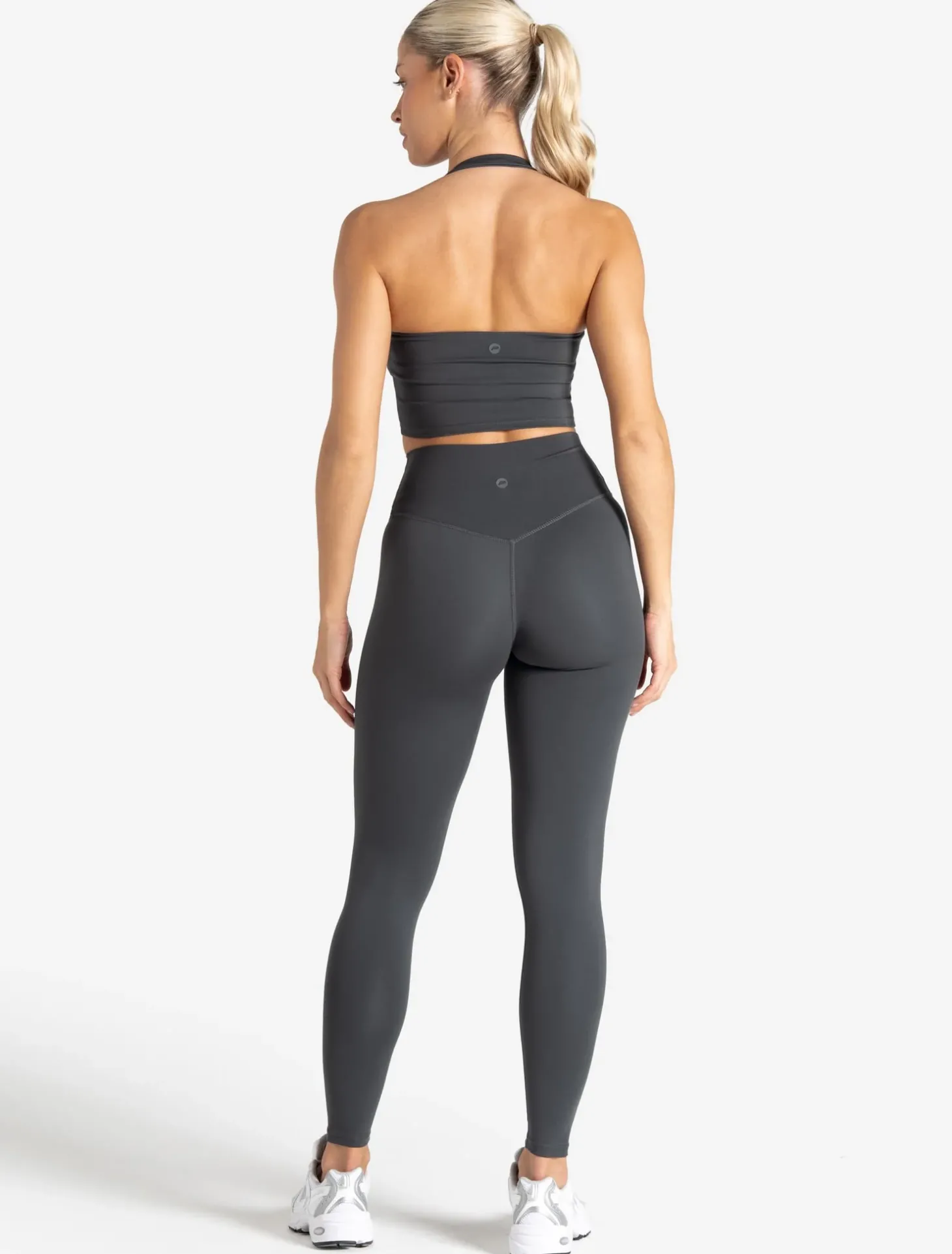 Allure Halter Built-in Bra Crop Top Storm Grey