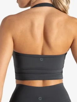Allure Halter Built-in Bra Crop Top Storm Grey