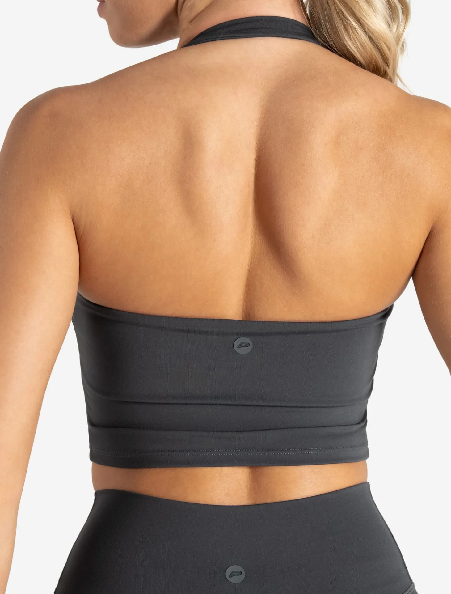 Allure Halter Built-in Bra Crop Top Storm Grey