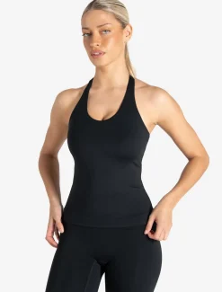 Allure Halter Built-in Bra Vest Black