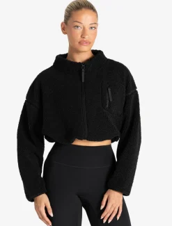Borg Fleece Crop Jacket Black