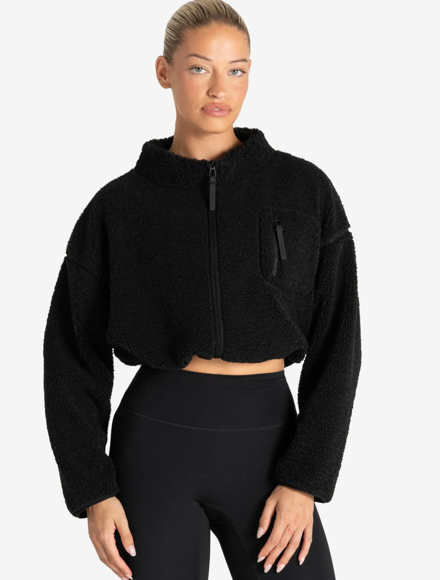 Borg Fleece Crop Jacket Black