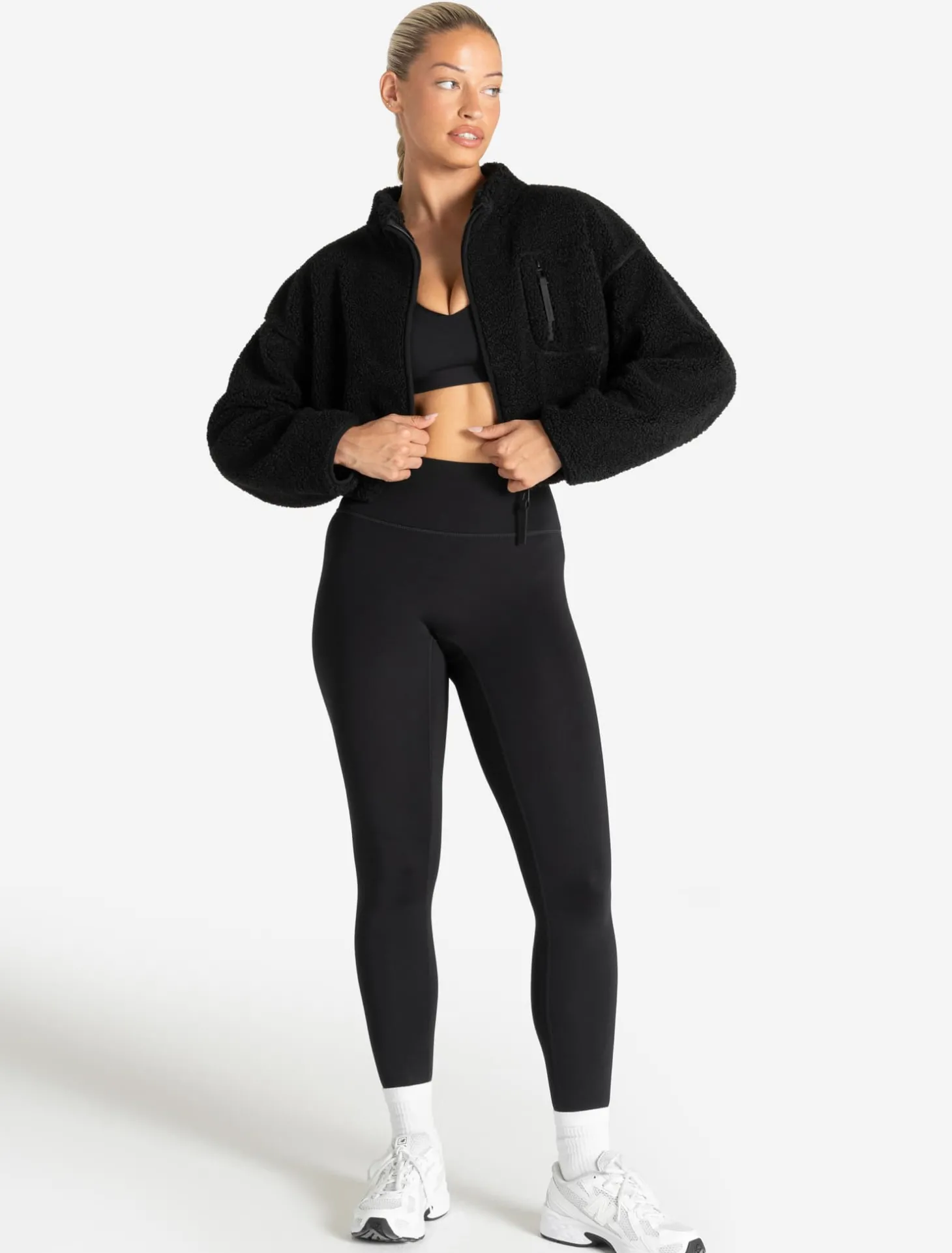 Borg Fleece Crop Jacket Black
