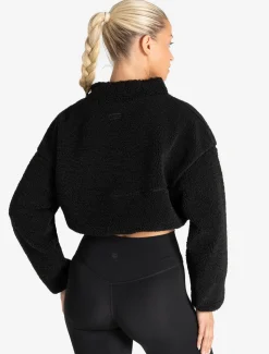 Borg Fleece Crop Jacket Black