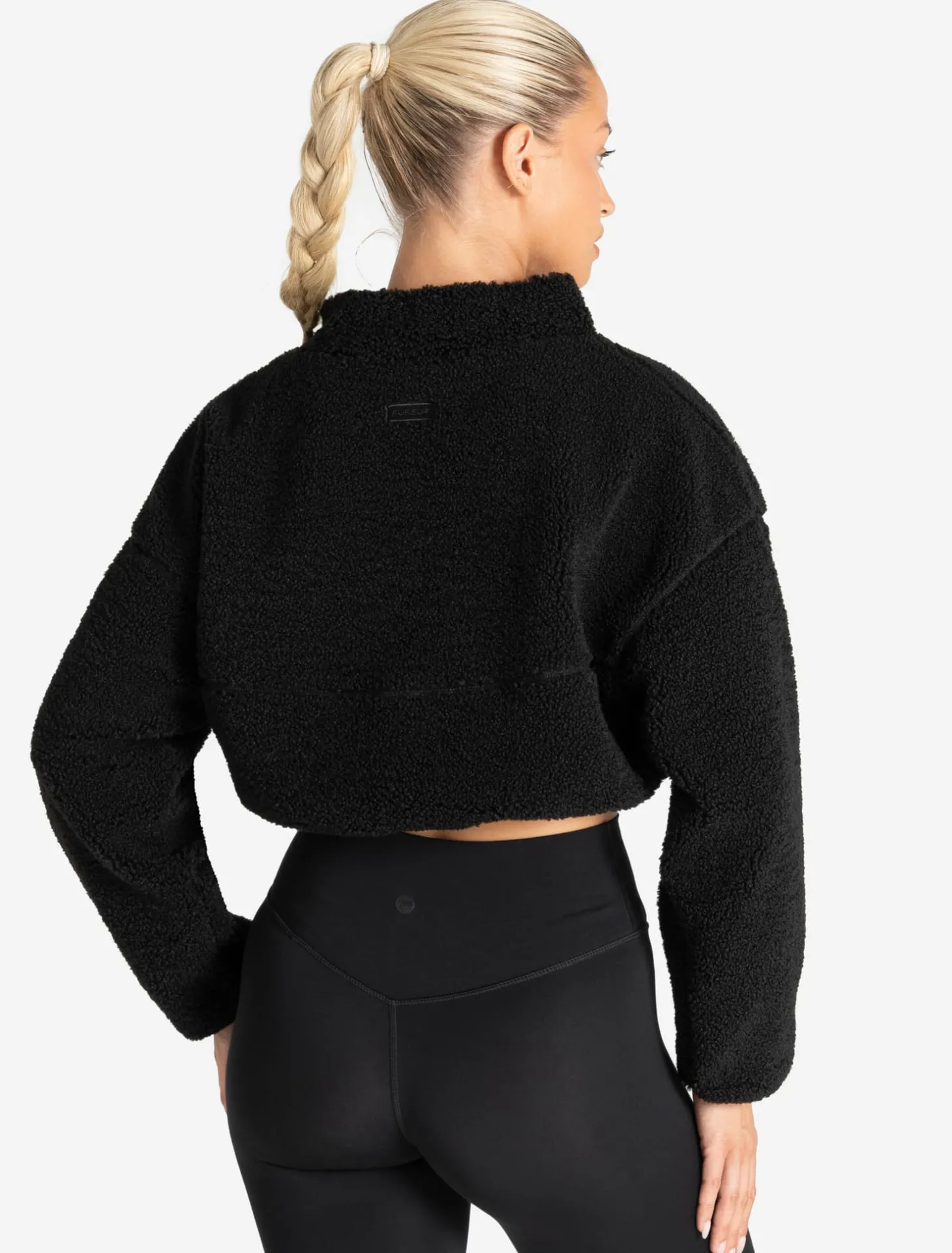 Borg Fleece Crop Jacket Black
