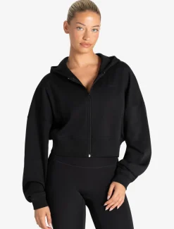 Core Crop Zip Hoodie Black