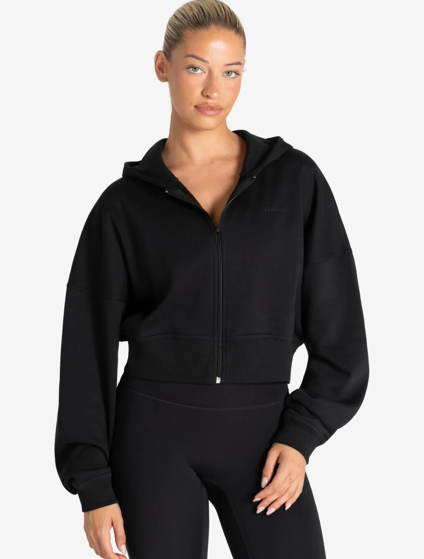 Core Crop Zip Hoodie Black