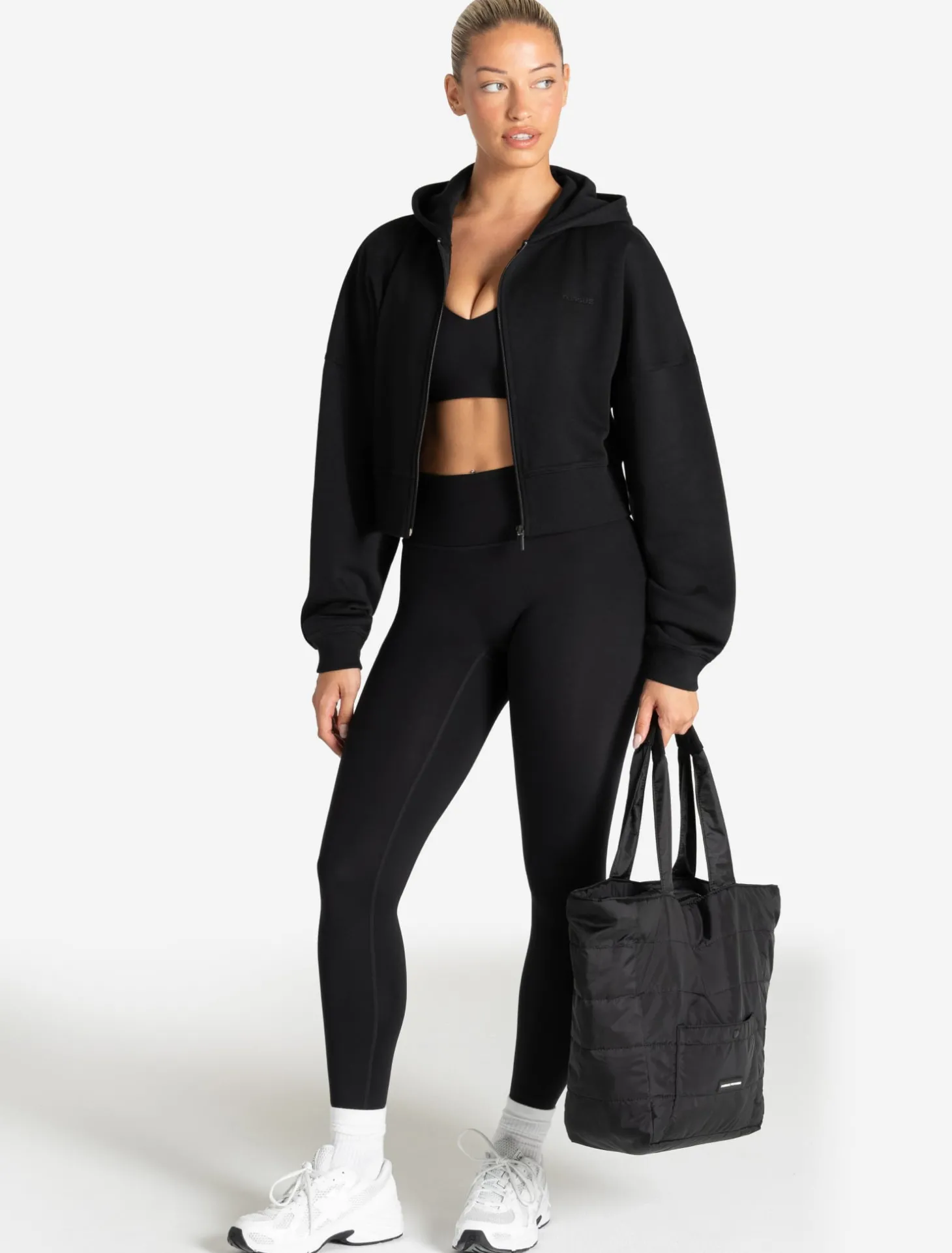 Core Crop Zip Hoodie Black