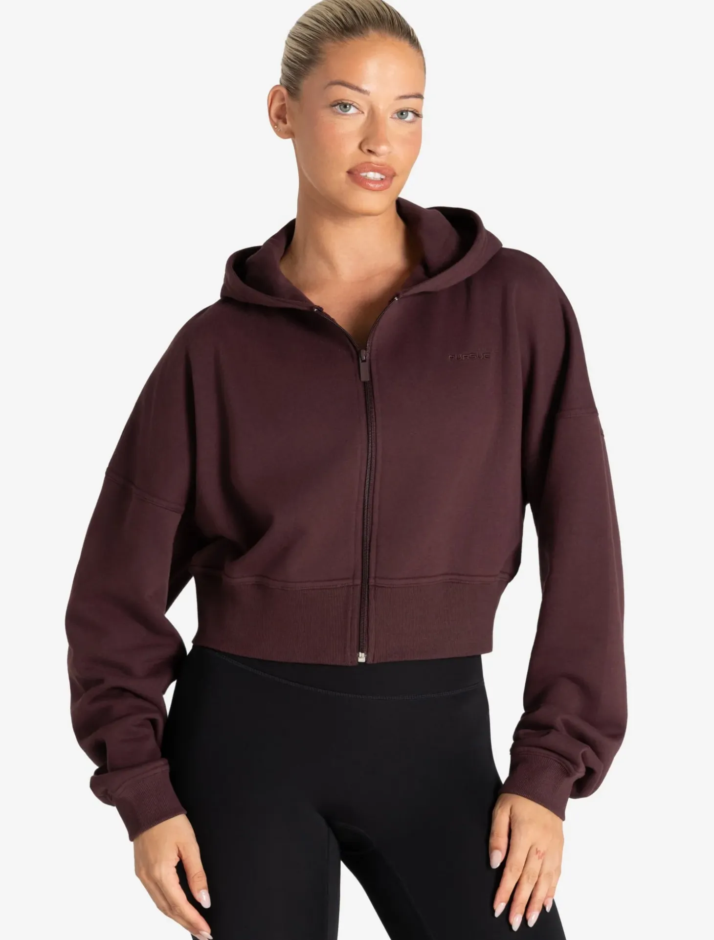 Core Crop Zip Hoodie Cherry