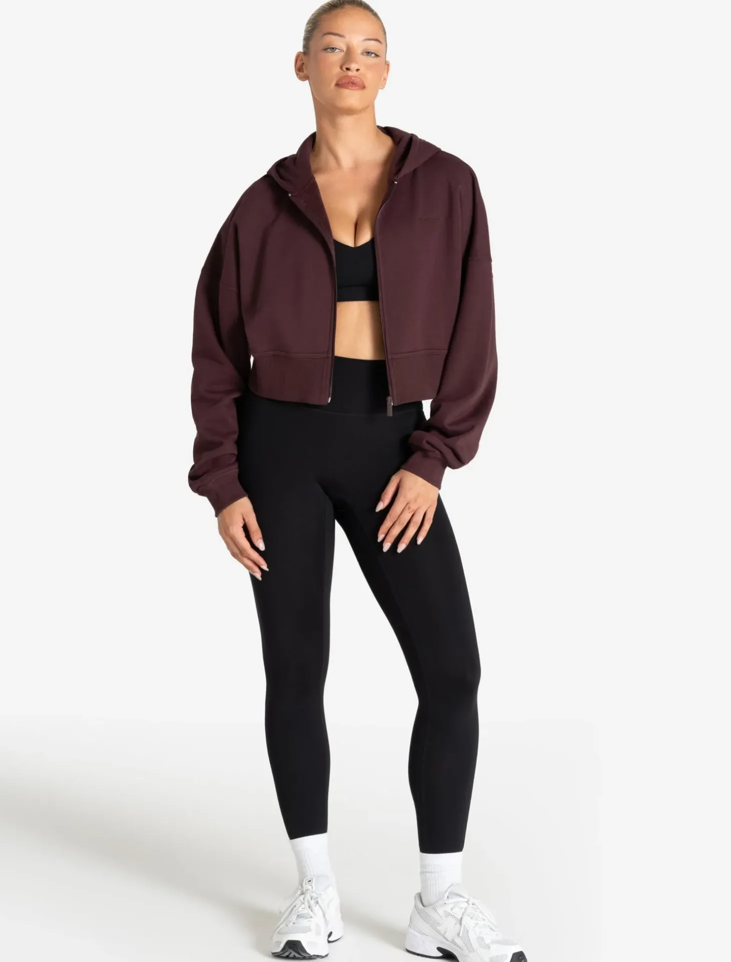 Core Crop Zip Hoodie Cherry