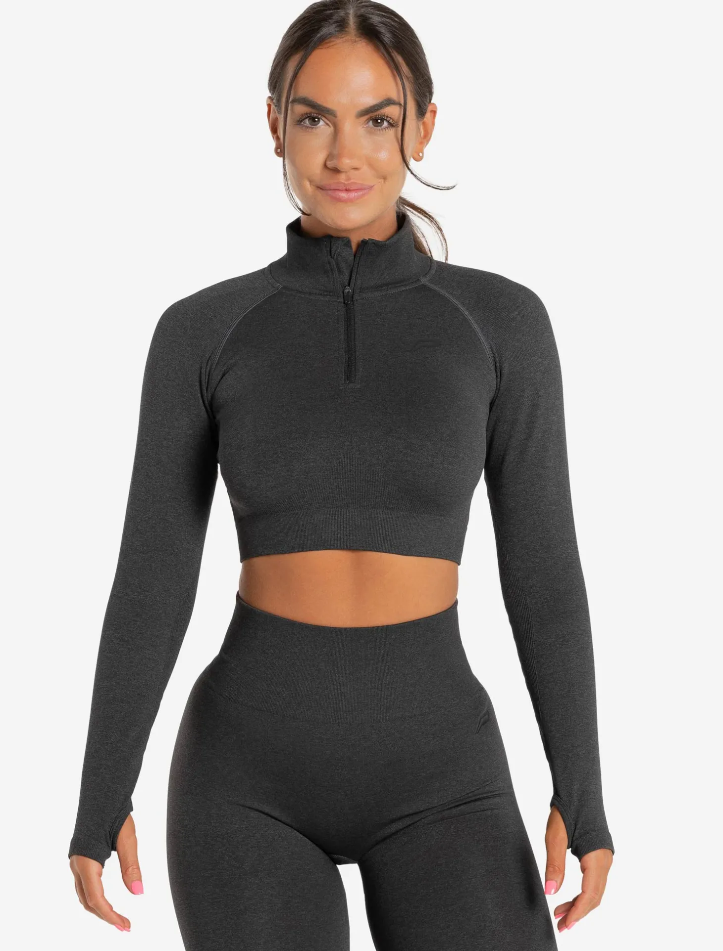 Core Seamless Crop 1/2 Zip Black Marl
