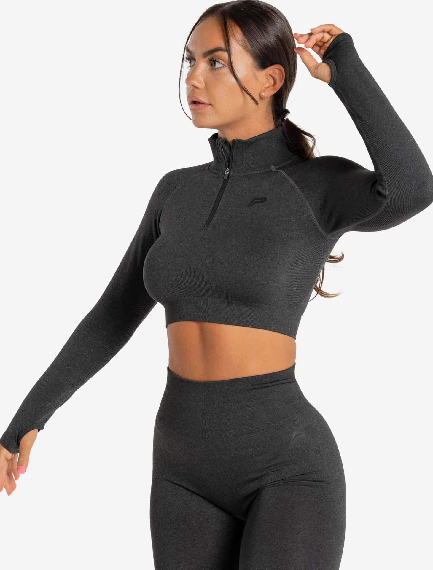 Core Seamless Crop 1/2 Zip Black Marl