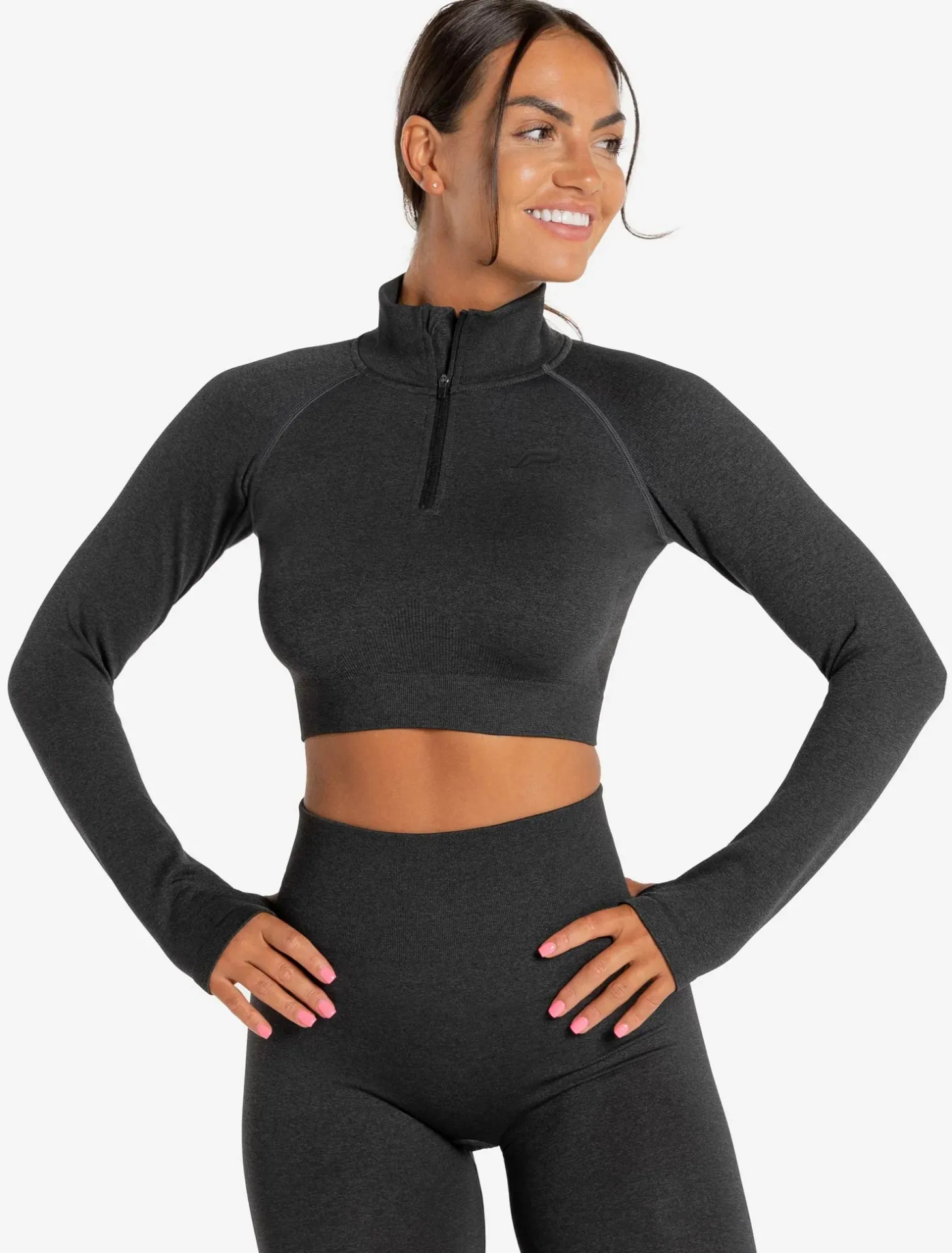 Core Seamless Crop 1/2 Zip Black Marl