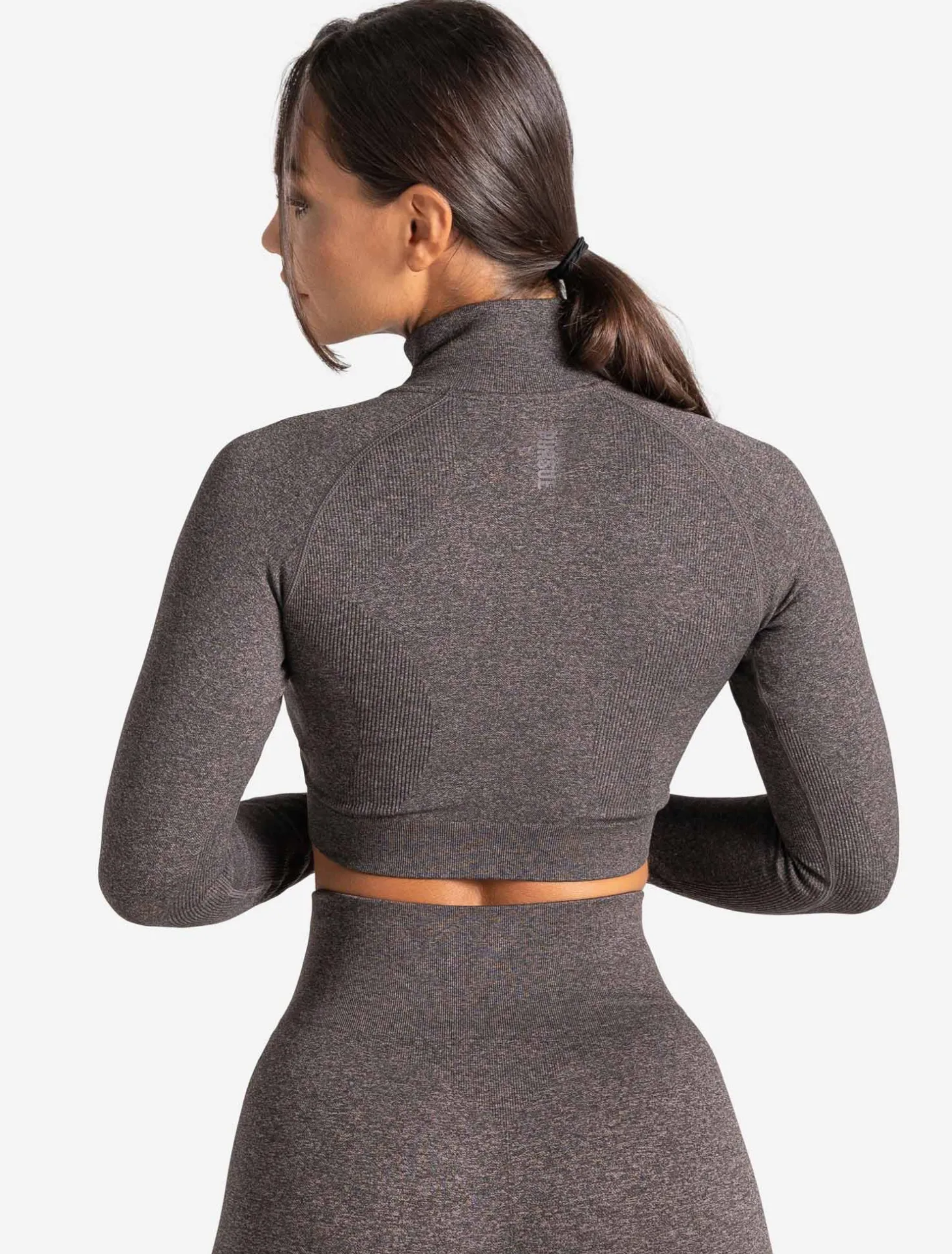 Core Seamless Crop 1/2 Zip Brown Marl