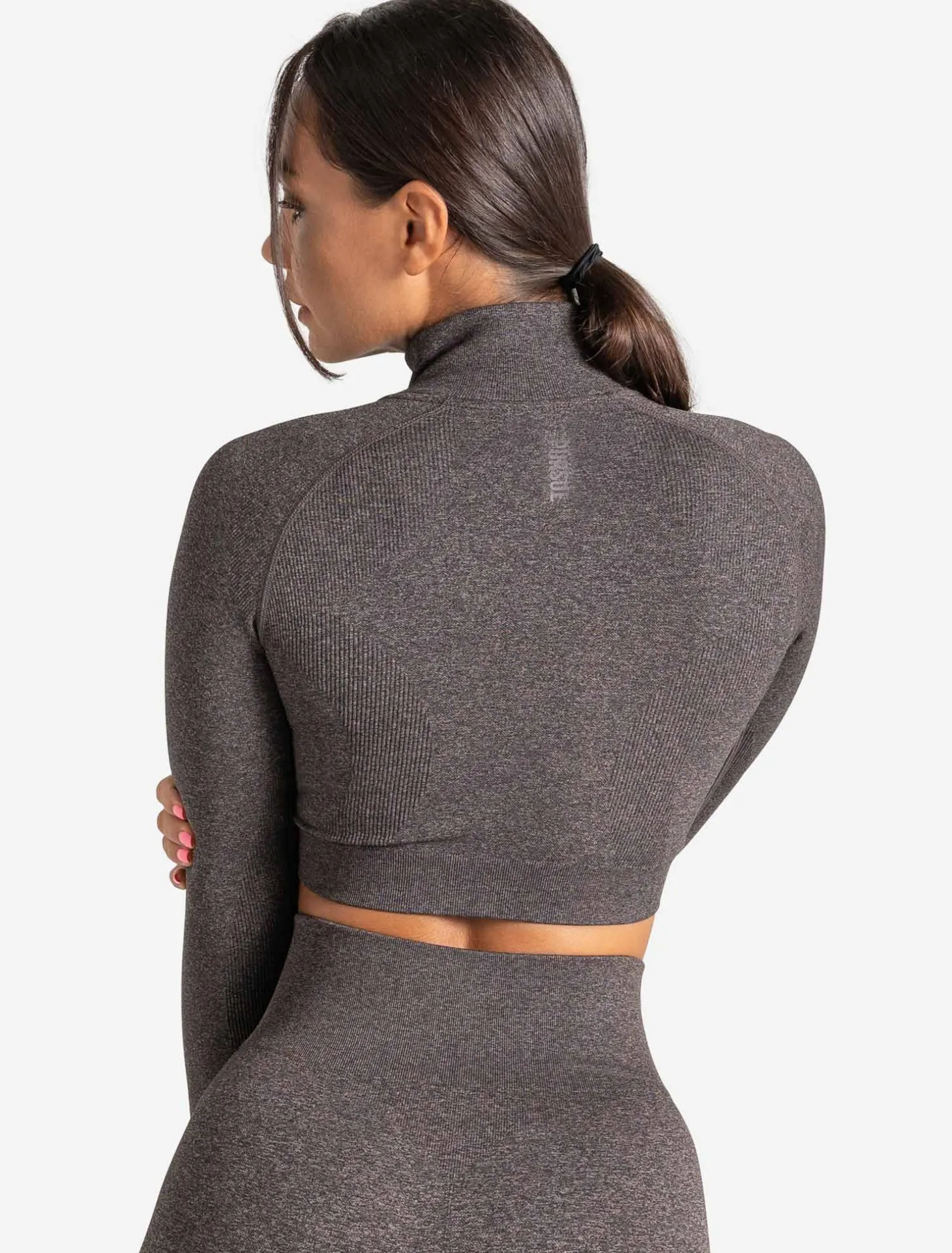 Core Seamless Crop 1/2 Zip Brown Marl