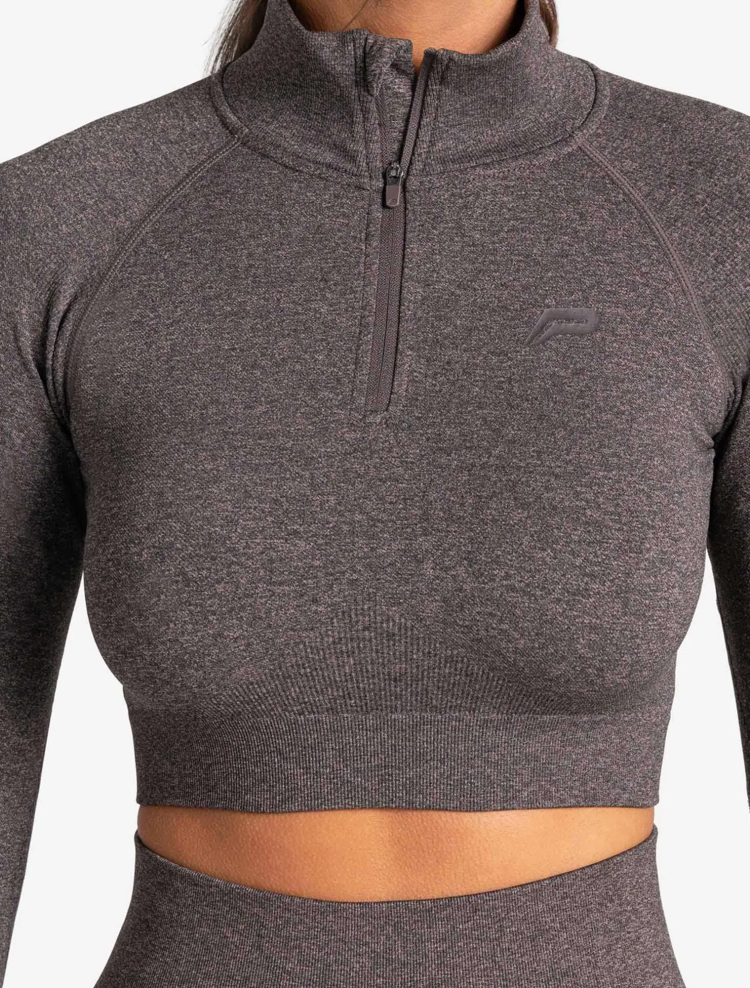 Core Seamless Crop 1/2 Zip Brown Marl