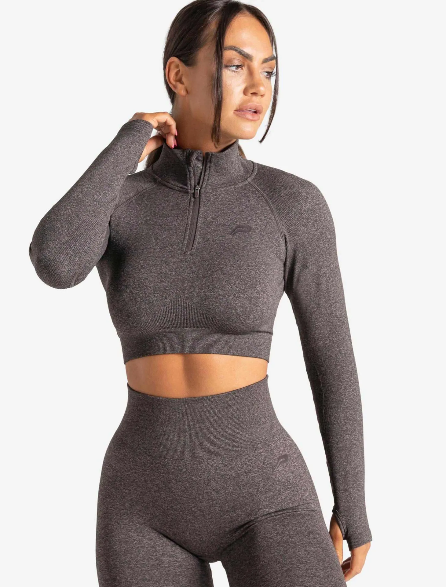 Core Seamless Crop 1/2 Zip Brown Marl