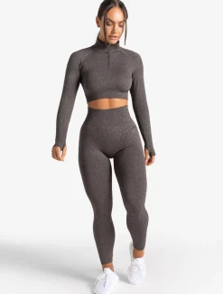 Core Seamless Crop 1/2 Zip Brown Marl