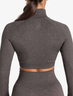 Core Seamless Crop 1/2 Zip Brown Marl