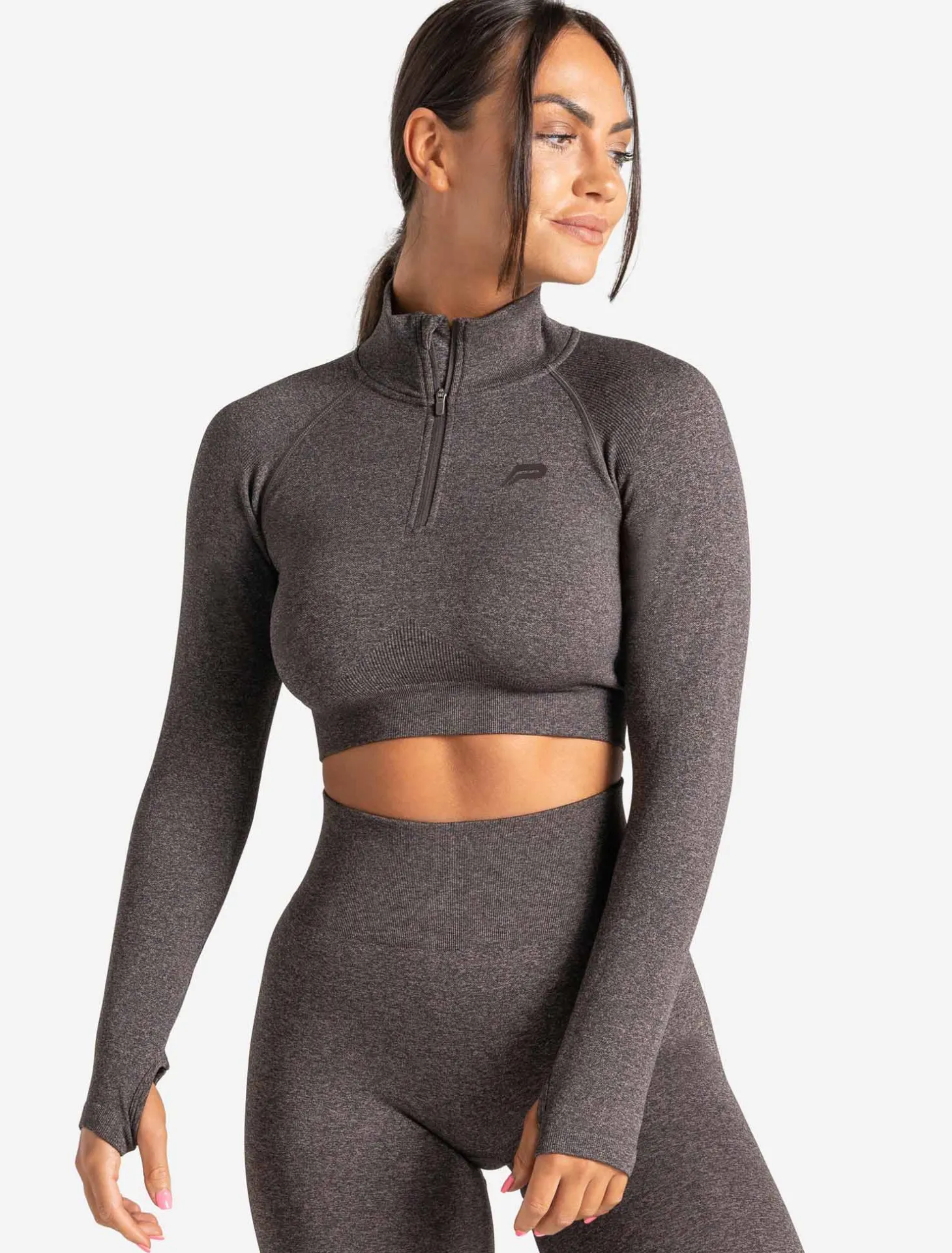 Core Seamless Crop 1/2 Zip Brown Marl