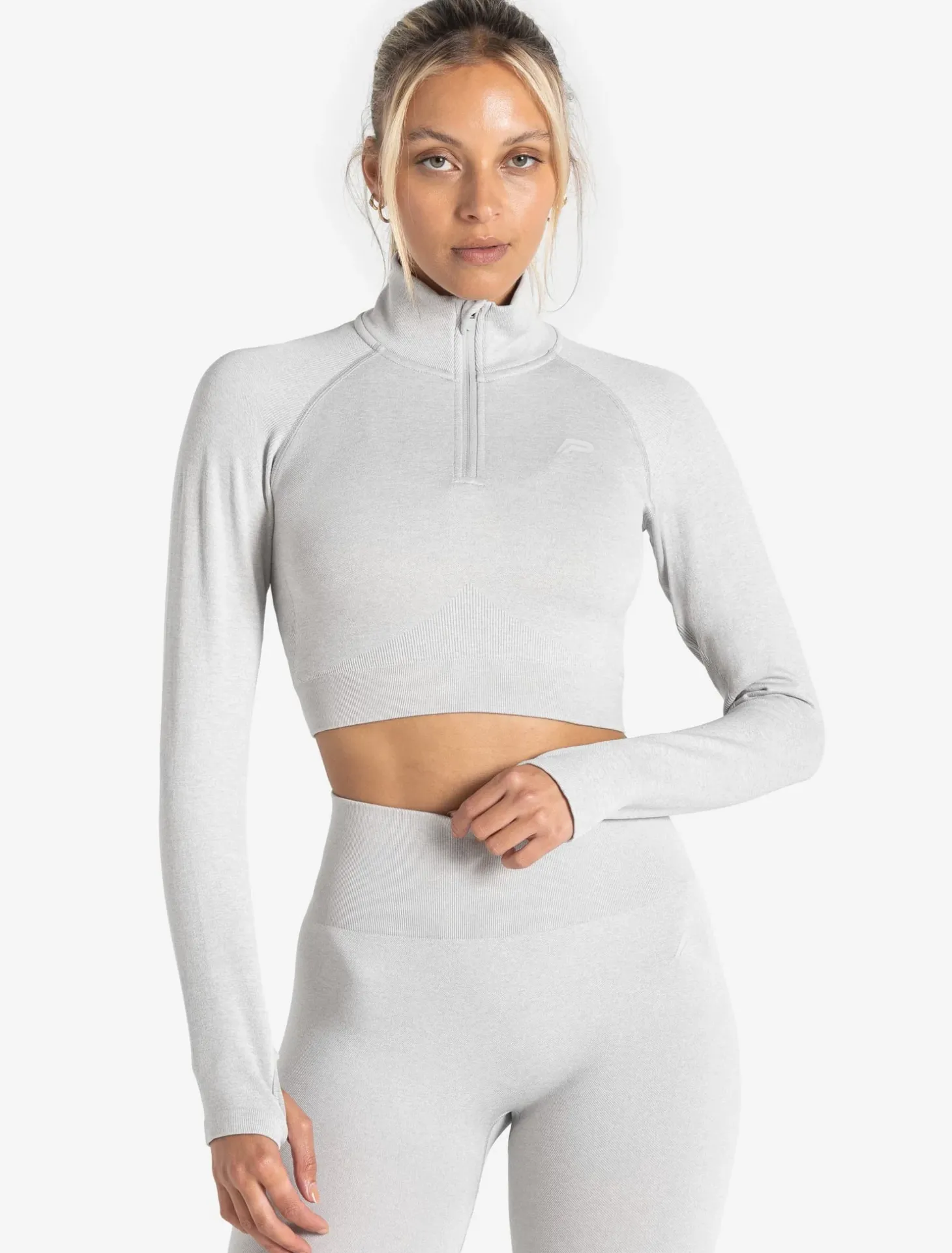 Core Seamless Crop 1/2 Zip Grey Marl