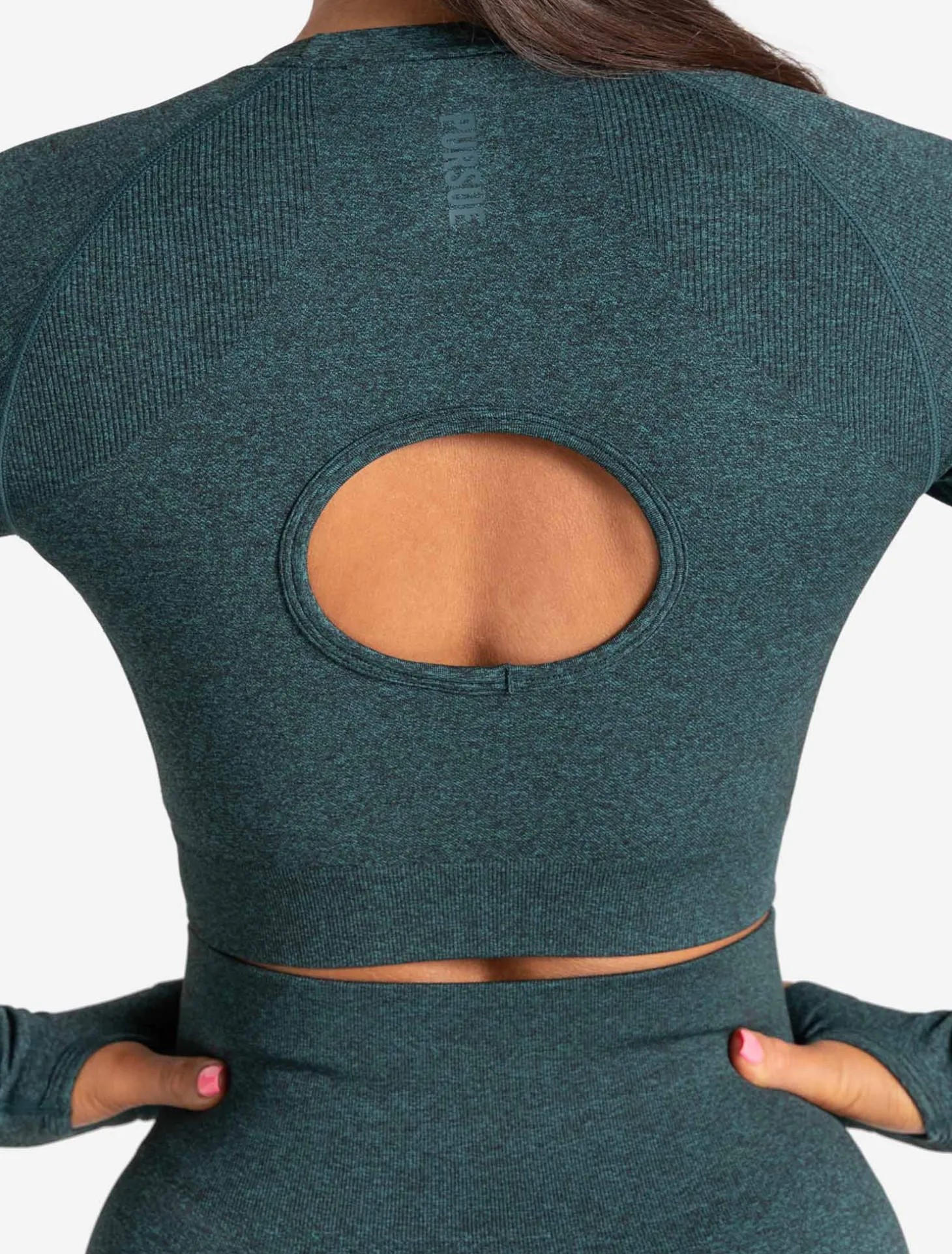 Core Seamless Long Sleeve Crop Top Teal Marl