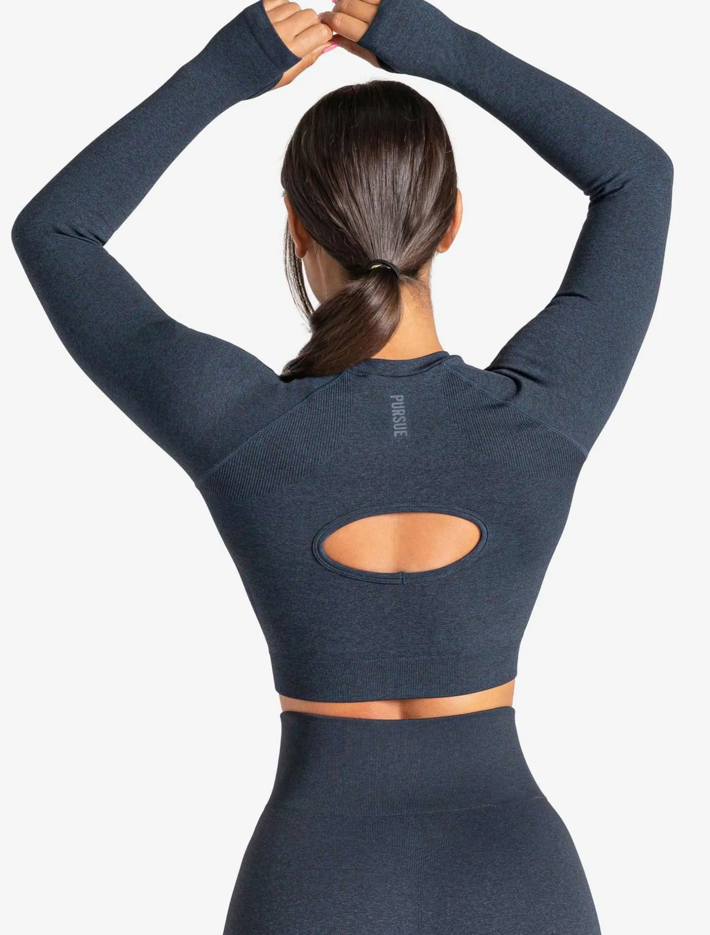 Core Seamless Long Sleeve Crop Top Navy Marl