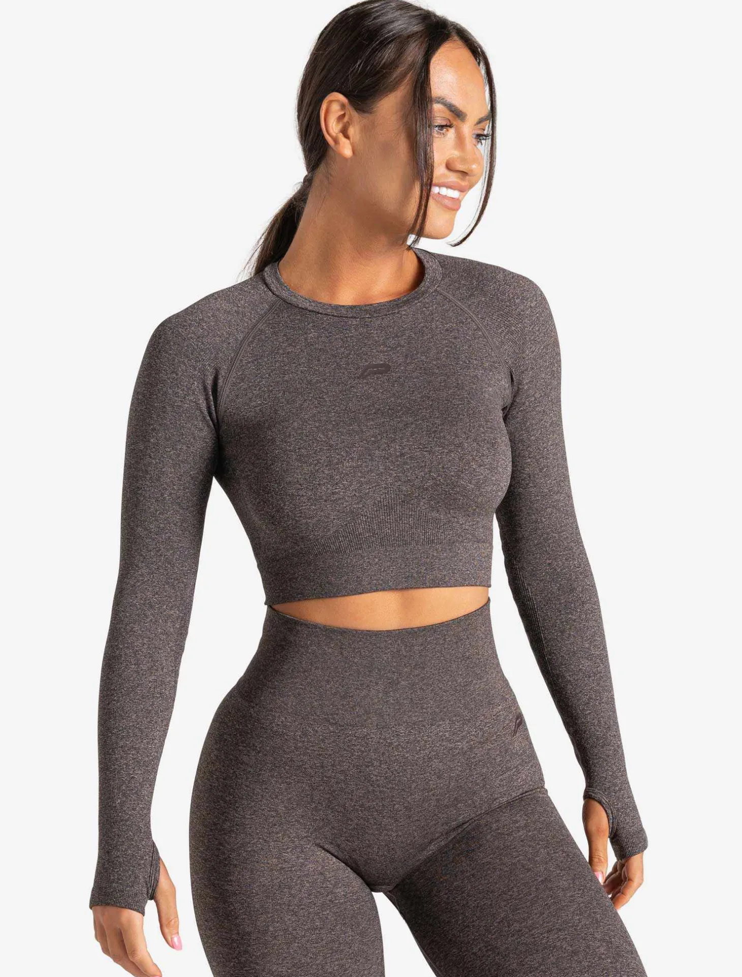 Core Seamless Long Sleeve Crop Top Brown Marl