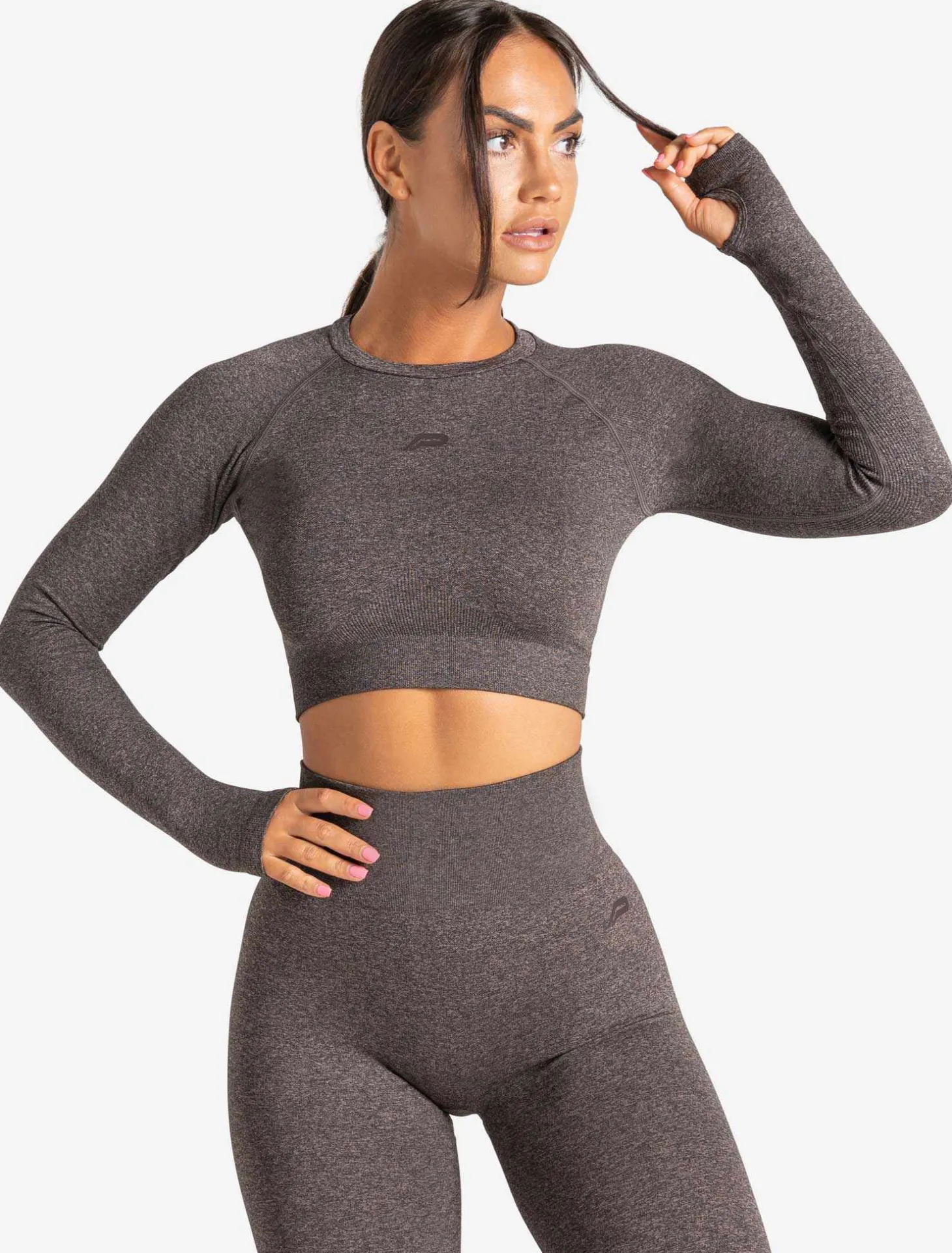 Core Seamless Long Sleeve Crop Top Brown Marl
