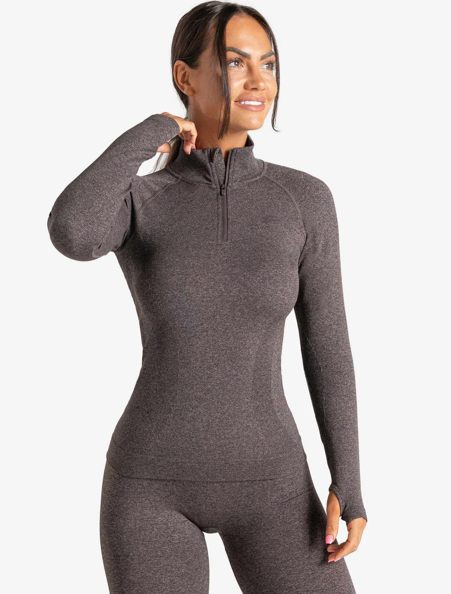 Core Seamless 1/4 Zip Brown Marl