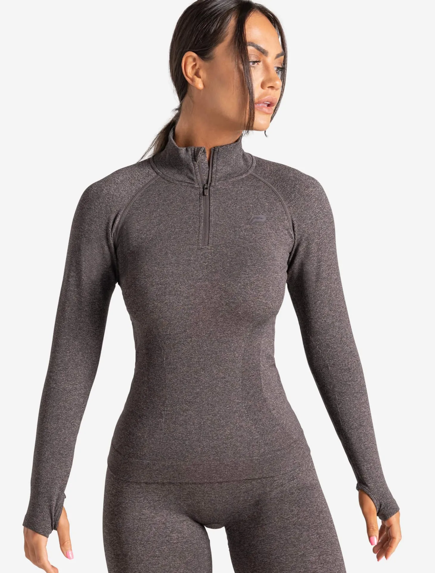 Core Seamless 1/4 Zip Brown Marl