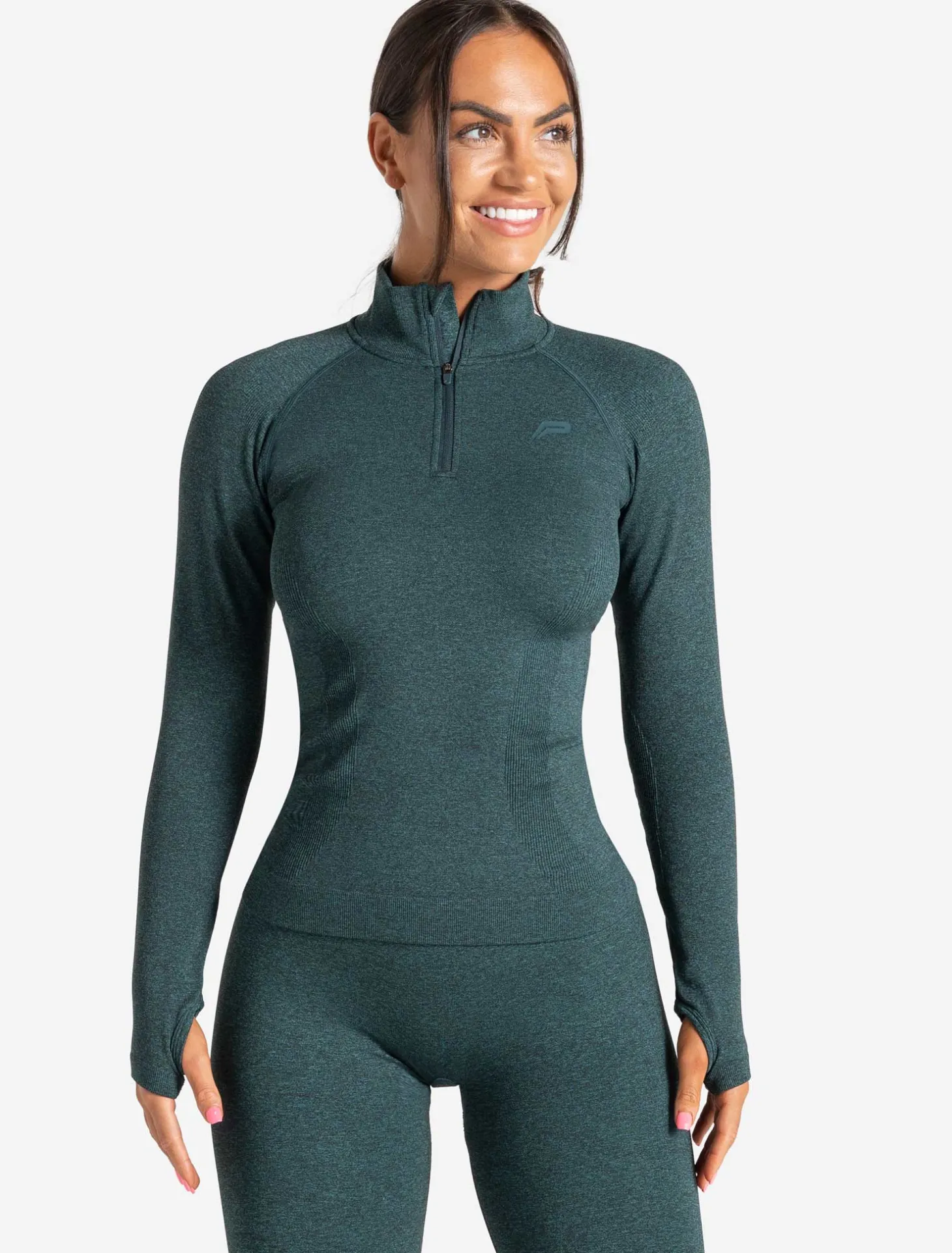 Core Seamless 1/4 Zip Teal Marl