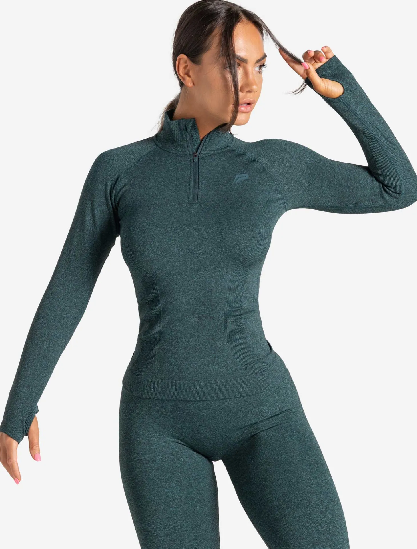 Core Seamless 1/4 Zip Teal Marl