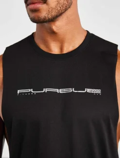 Graphic Drop Arm Tank Black