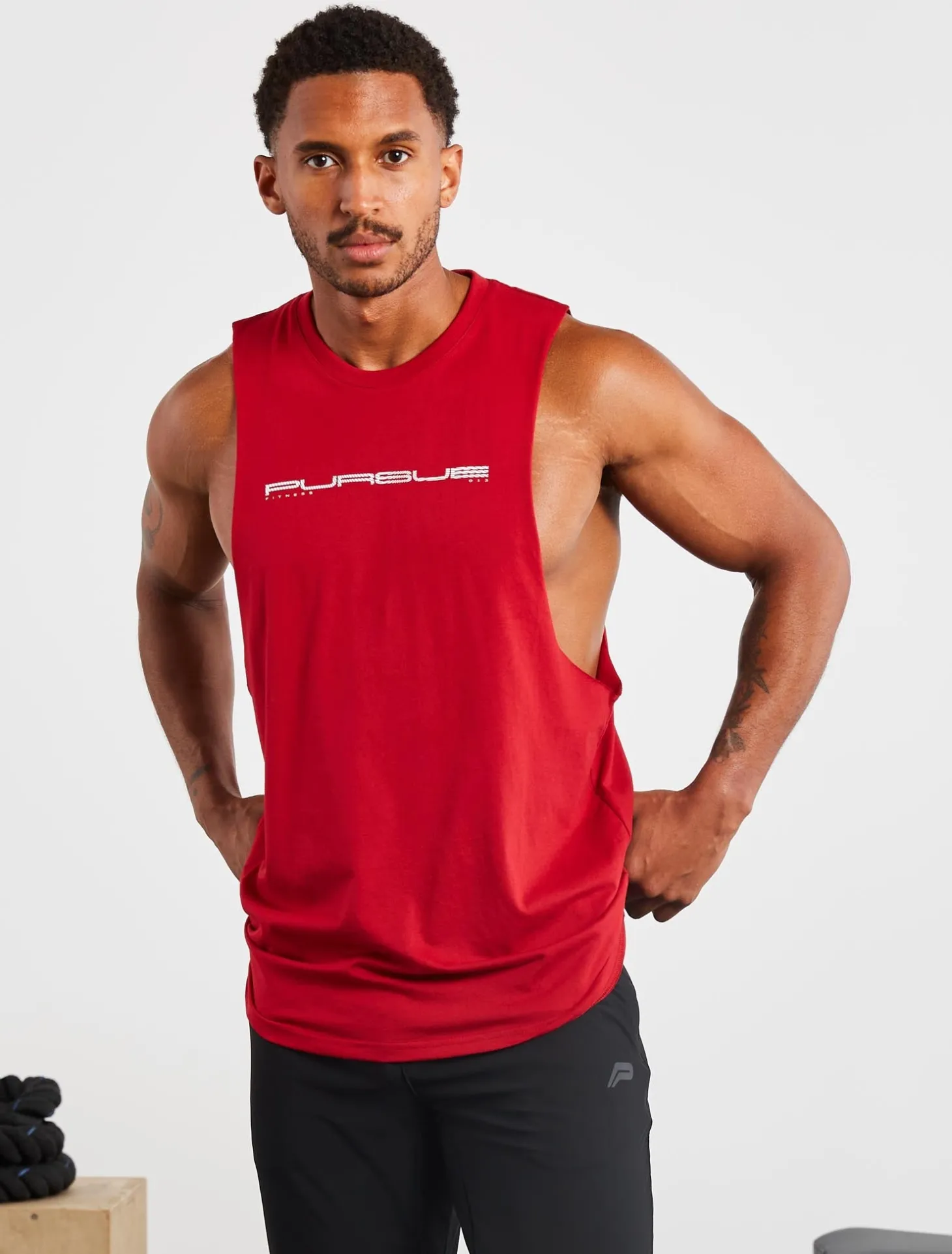 Graphic Drop Arm Tank Maroon