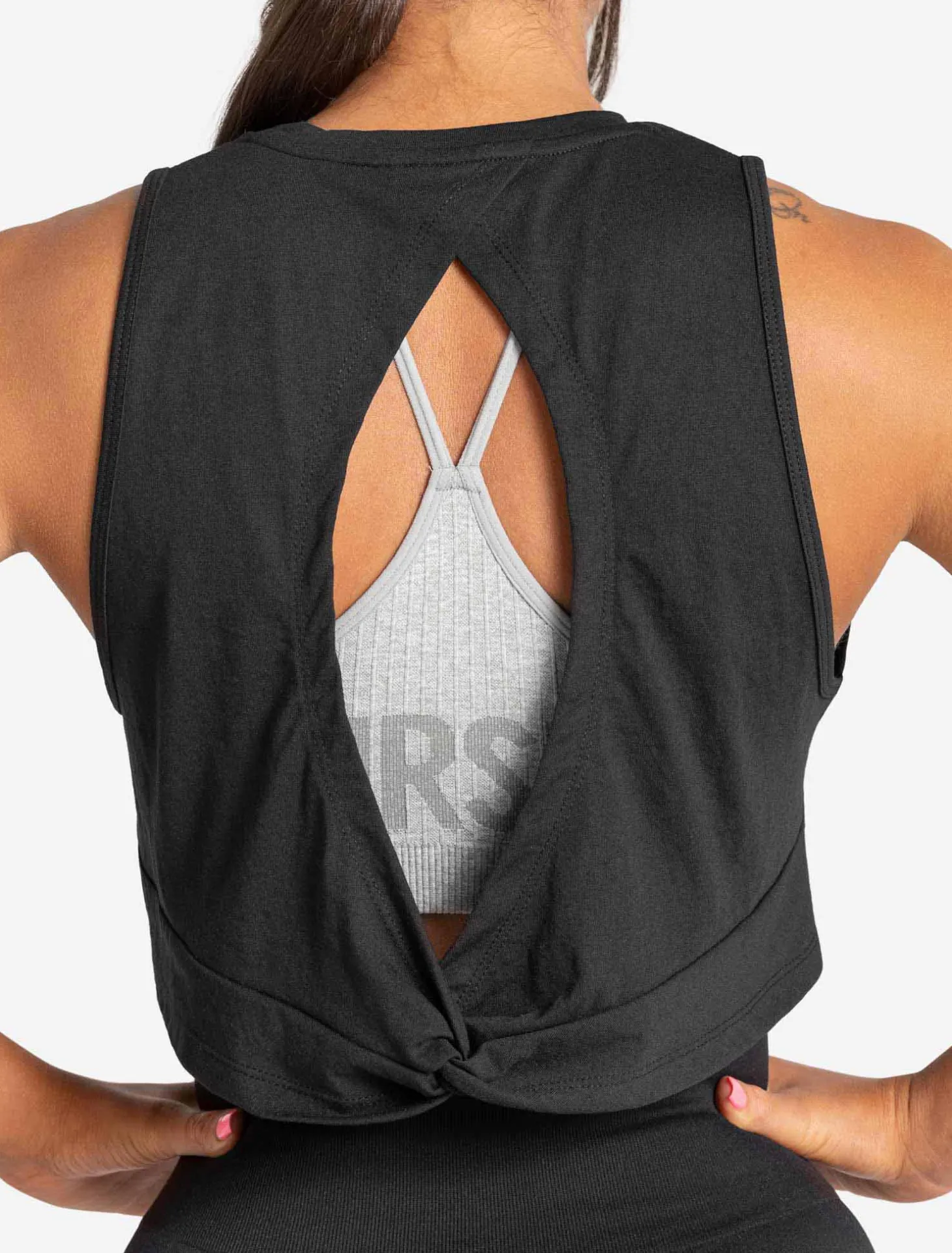 Knot Back Crop Tank Black