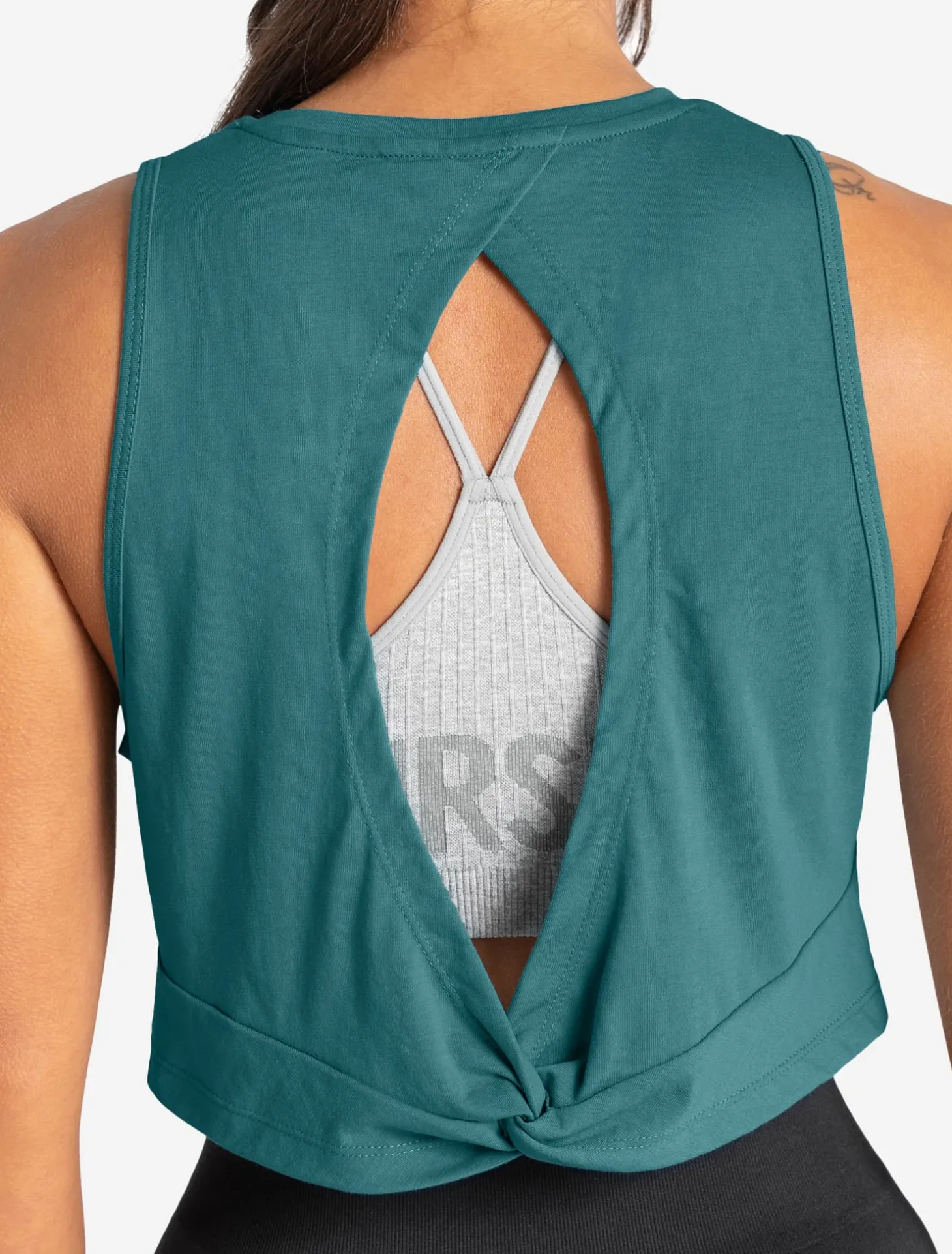Knot Back Crop Tank Moonstone Blue